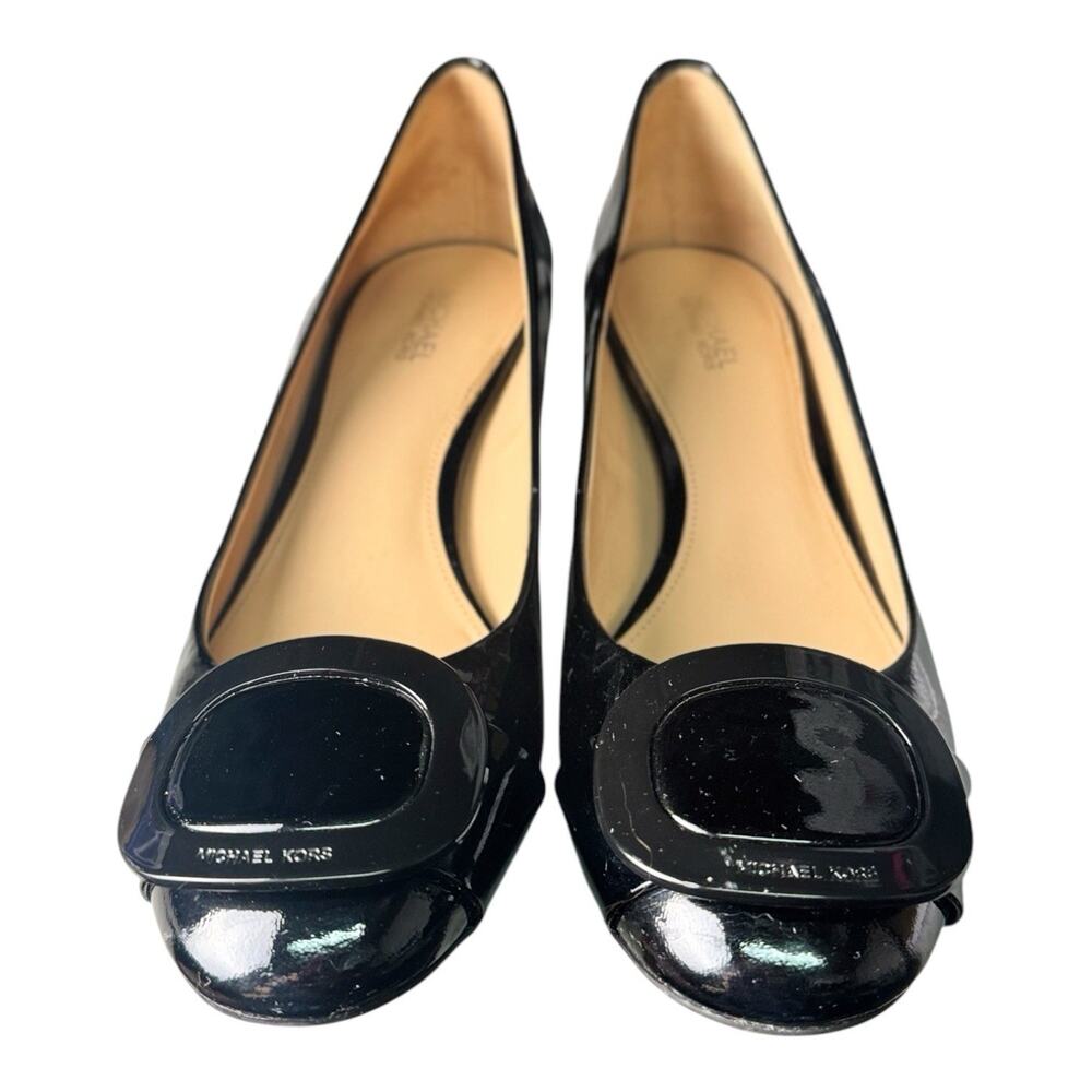 MICHAEL Michael Kors Womens Pauline Black Patent Leather Block Heel Pumps Size 7